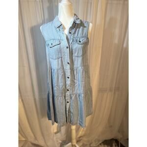 Velvet Heart Size Small Collette Sleeveless Boho Dress Blue/White Strip Chambray